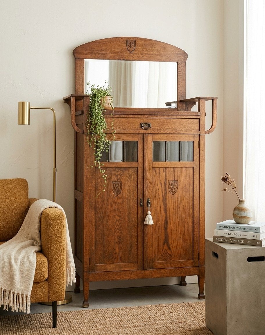 🤎Antieke brocante Art Deco meidenkast vintage ondiepe kast, Verzenden