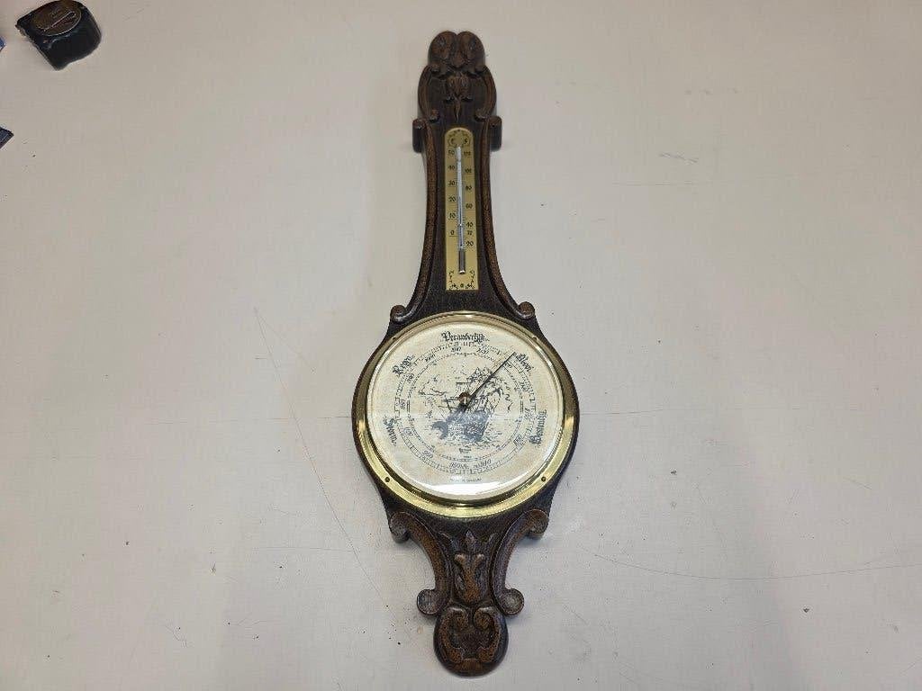 Vintage houten barometer met thermometer, Ophalen of Verzenden, Gebruikt, Barometer