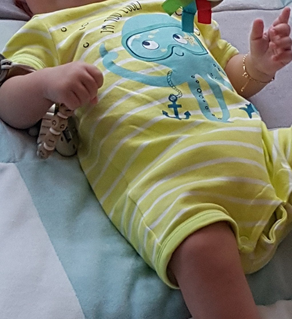 2 x baby pakje grijs neon geel octopus maat 68 baby kleding, Kinderen en Baby's, Babykleding | Maat 68, Babyclub, Zo goed als nieuw
