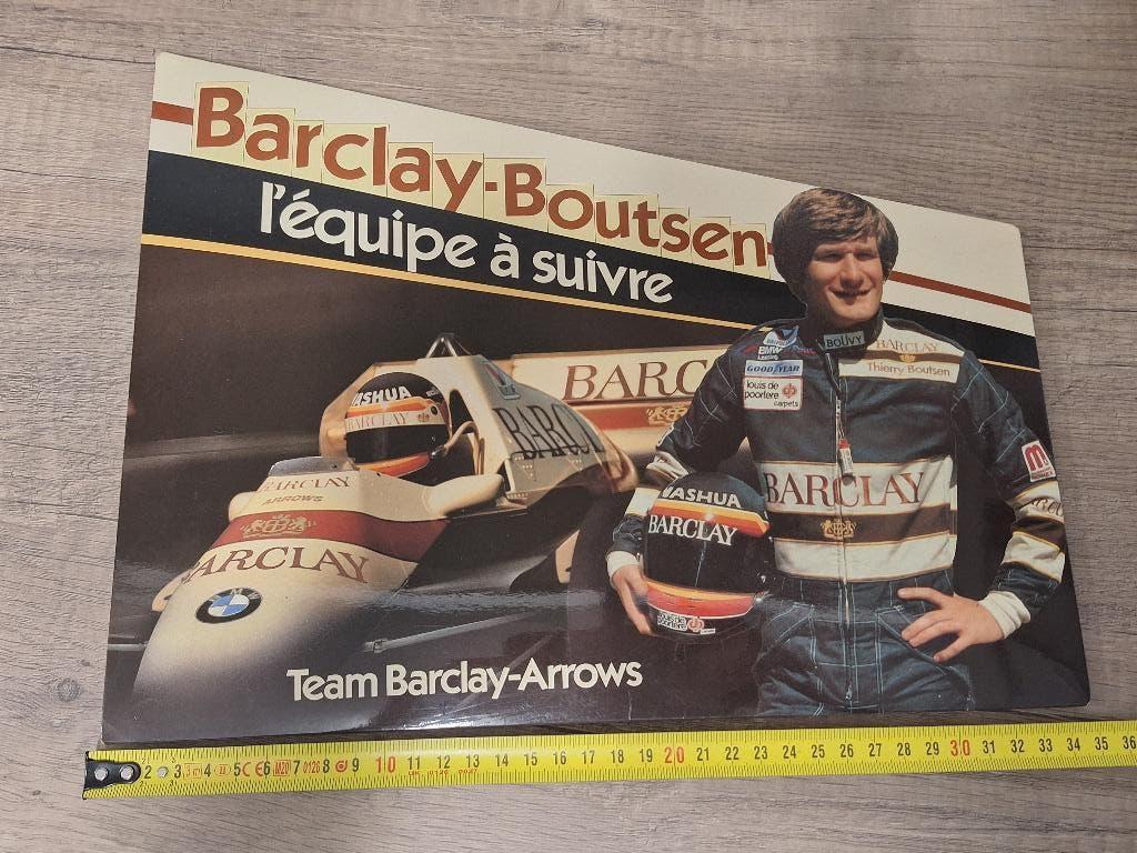 Oud kartonnen reclamebord F1 BMW Barclay Arrows Boutsen 1985, Ophalen of Verzenden, Gebruikt, Reclamebord