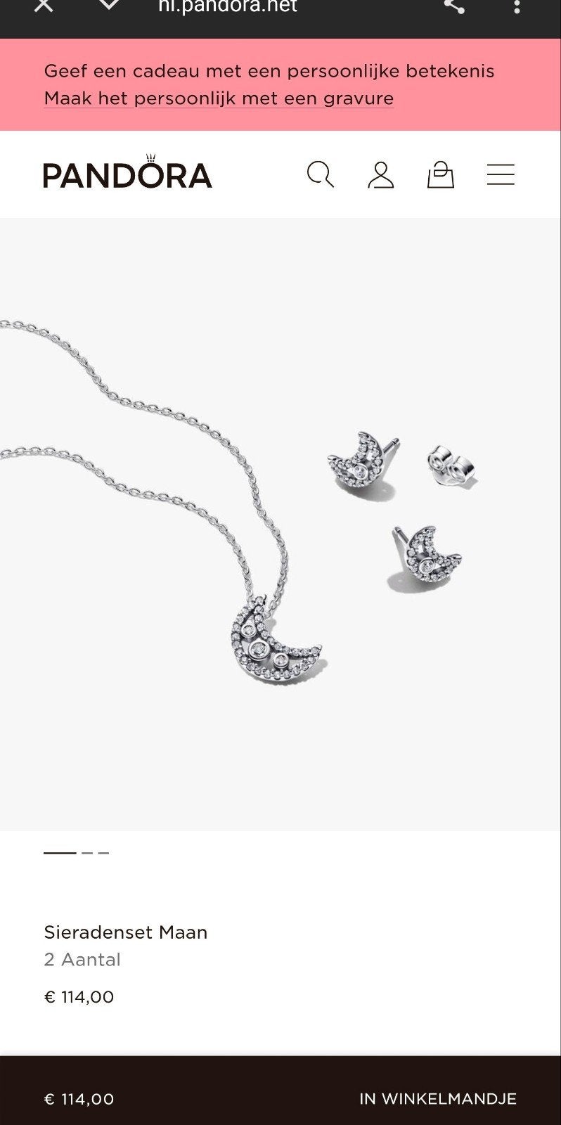 Pandora Sieradenset Maan - Ketting en Oorbellen, Sieraden, Tassen en Uiterlijk, Kettingen, Ophalen, Zo goed als nieuw, Met edelsteen
