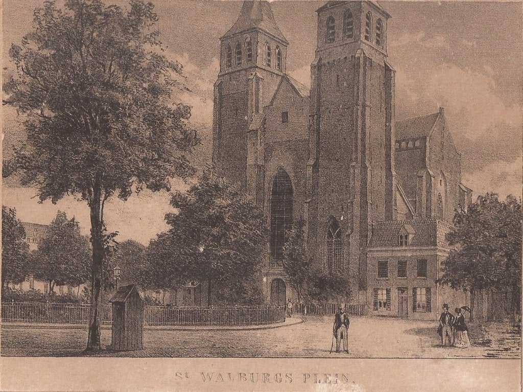 St. Walburgsplein Arnhem Litho ca. 1875, 1800 - 1899, Architectuur, Ophalen of Verzenden, 12 cm