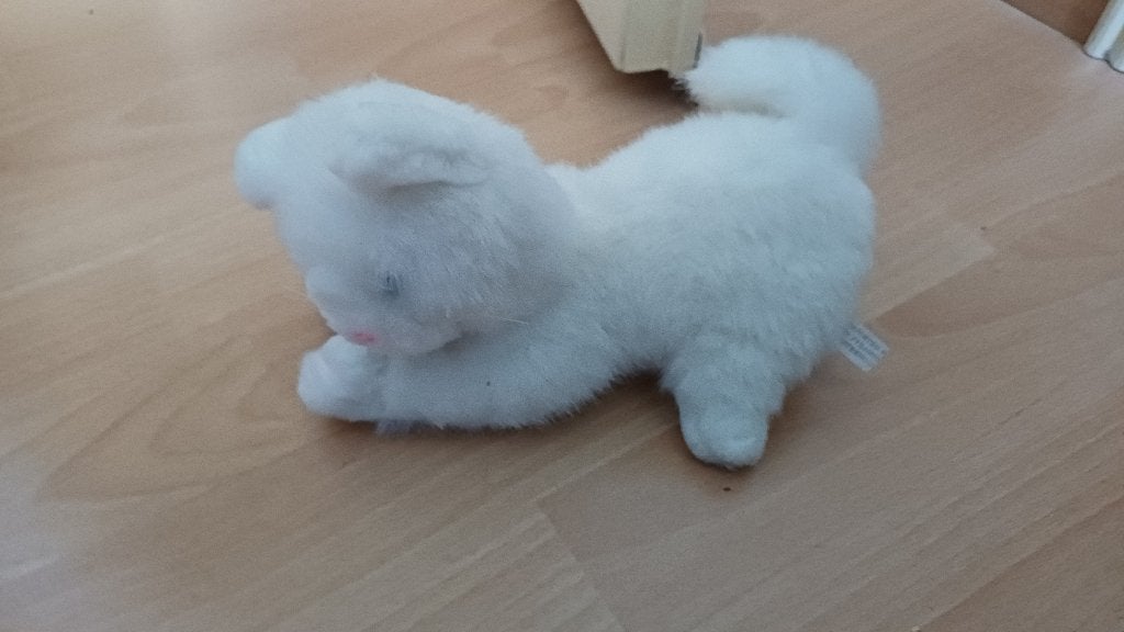 Pluche witte poes met blauwe ogen,, Kinderen en Baby's, Overige merken, Overige karakters, Overige typen, Ophalen of Verzenden