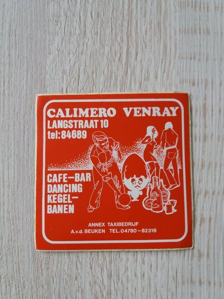 sticker CAFE - BAR KEGELBANEN CALIMERO VENRAY, Verzamelen, Ophalen of Verzenden, Zo goed als nieuw, Bedrijf of Vereniging