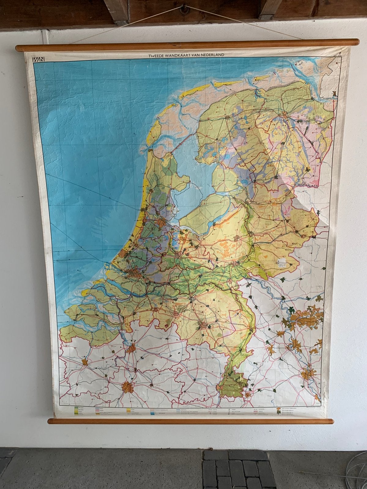 Vintage grote schoolplaat/ wandkaart Nederland, Antiek en Kunst, Antiek | Schoolplaten, Ophalen of Verzenden, Aardrijkskunde