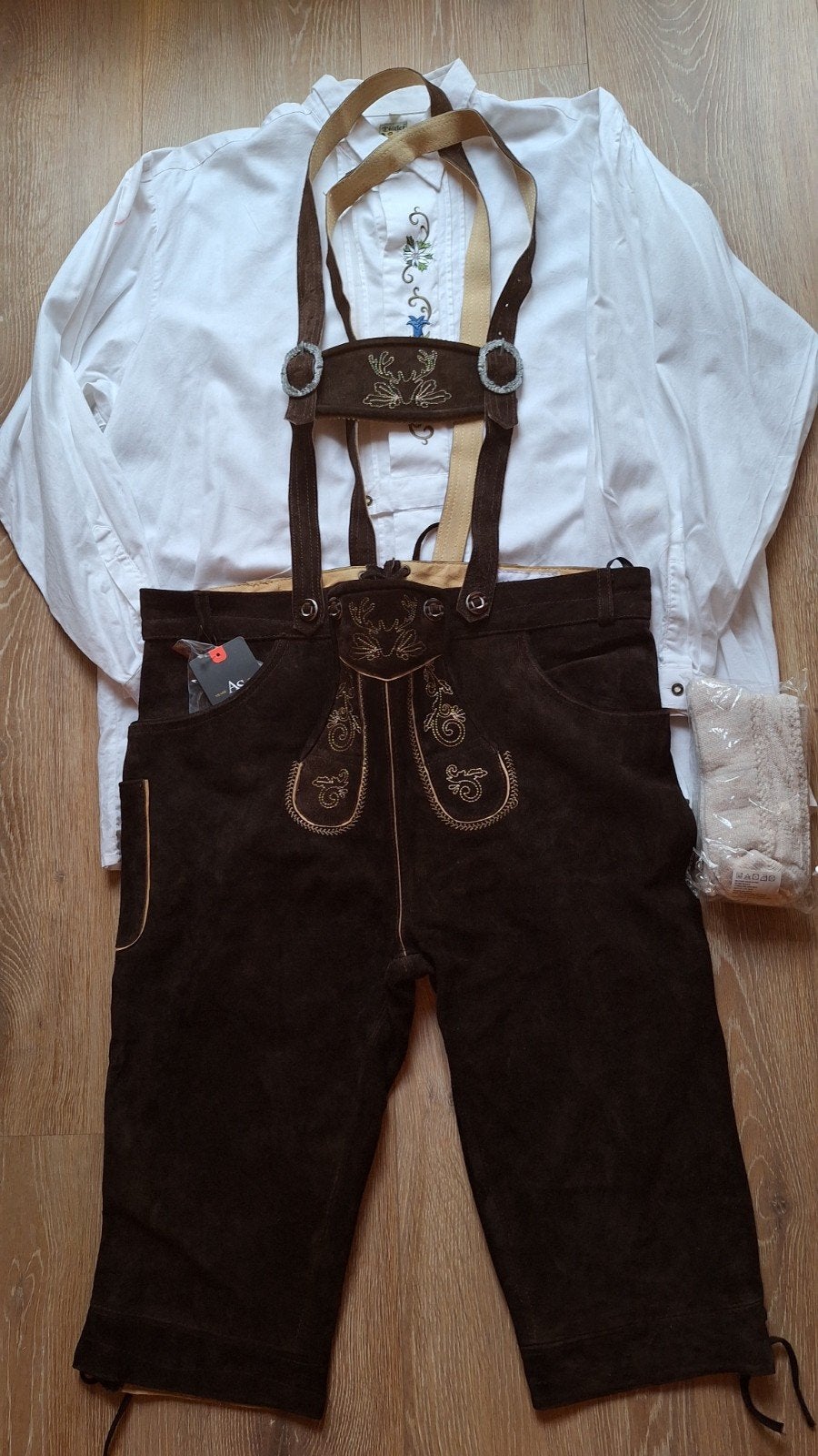 Lederhose 58 Trachten overhemd kousen oktoberfeest, Ophalen of Verzenden, Zo goed als nieuw, Maat 56/58 (XL)