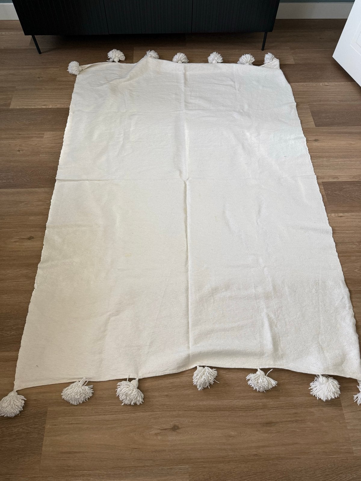 Marokkaanse pom pom deken - Crème, Ophalen, Gebruikt, 200 cm of meer, Crème