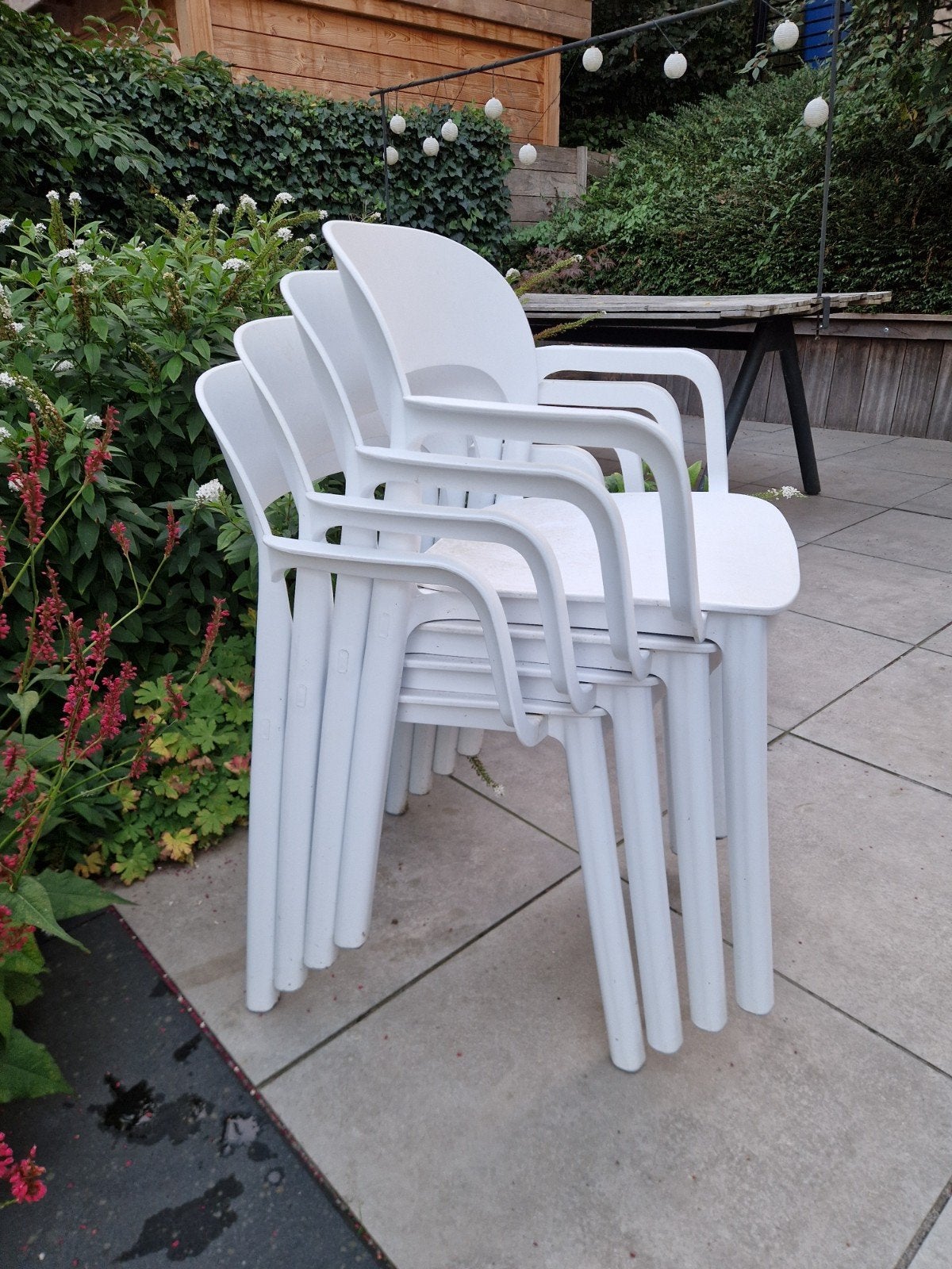 4 stapelbare tuinstoelen Resol - wit kunststof, Ophalen, Gebruikt, Kunststof, Stapelbaar