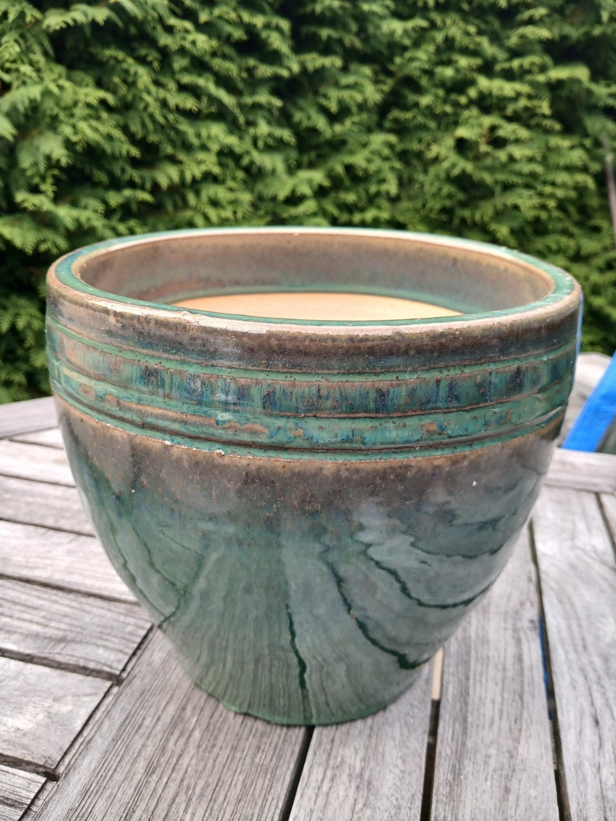 groen geglazuurde buiten bloempot bovenrand nieuw, Tuin en Terras, Ophalen, Rond, Nieuw, Aardewerk