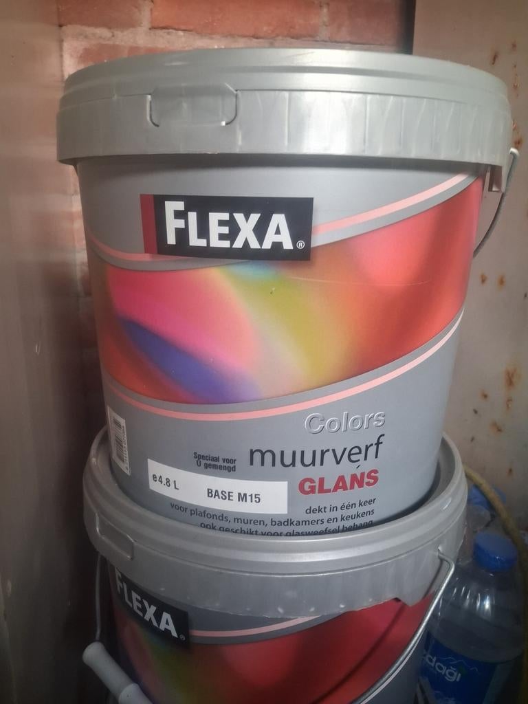 5 emmers Flexa Colors Muurverf Glans - 4.8L (BASE M15), Wit, Nieuw, Ophalen of Verzenden, Verf