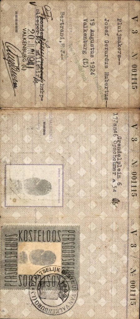 Persoonsbewijs - Pluijmakers Valkenburg - 1941, Verzenden, Overige typen
