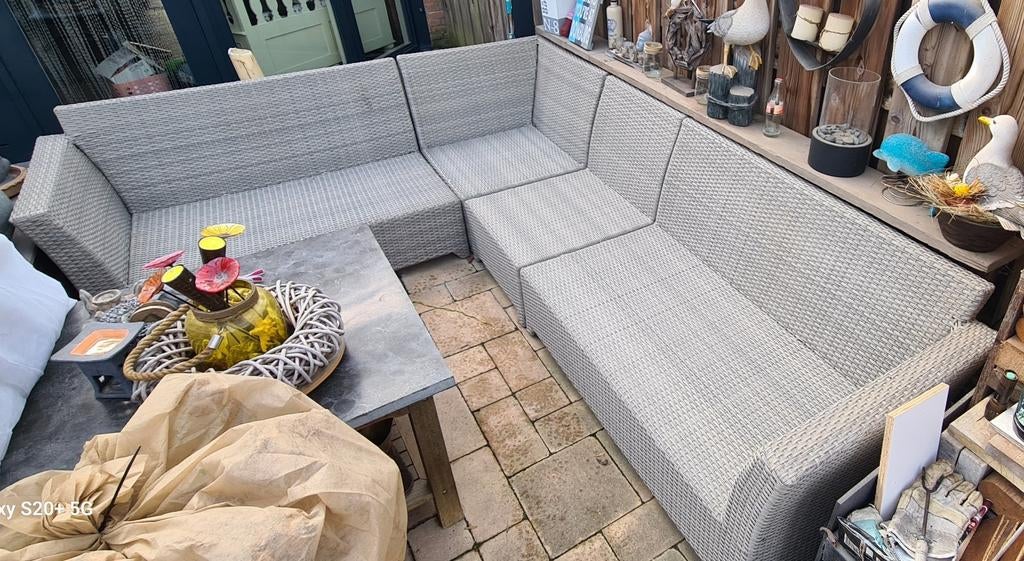 A-kwaliteit luxe Wicker Loungeset 210x320cm greywash, Tuin en Terras, Tuinsets en Loungesets, Ophalen, Loungeset, Wicker, 7 zitplaatsen
