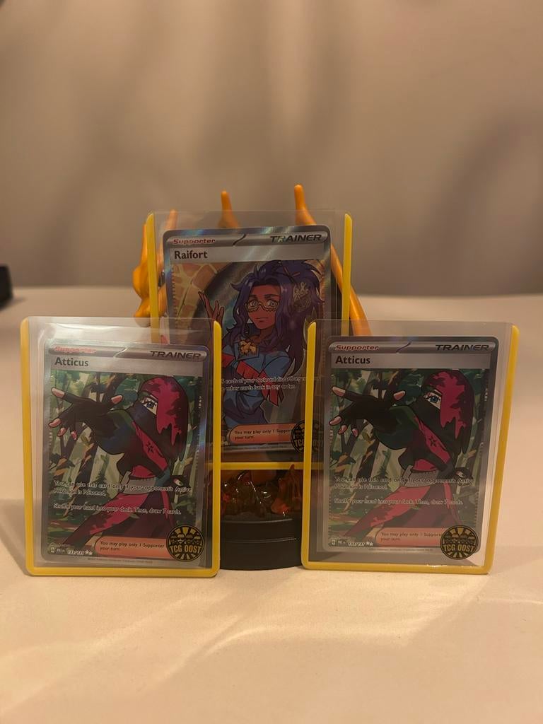 Raifort en Atticus Supporter Kaarten prismatic evolutions, Ophalen of Verzenden, Zo goed als nieuw, Meerdere kaarten