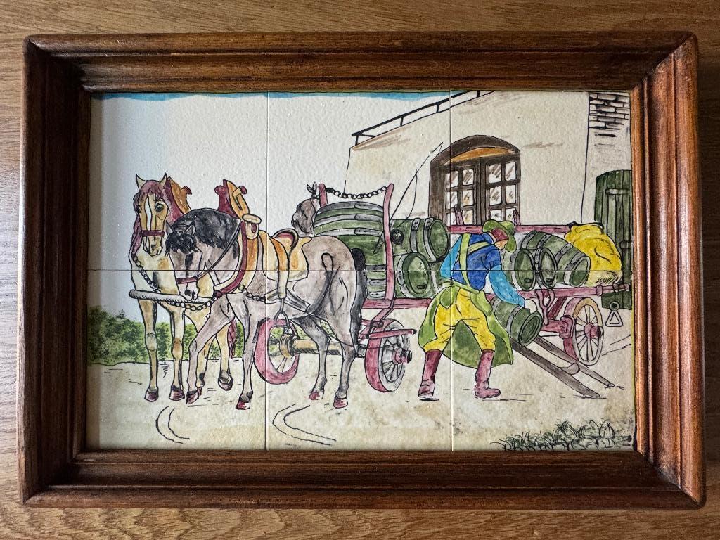 Tegeltableau paarden met wagen, Ophalen of Verzenden