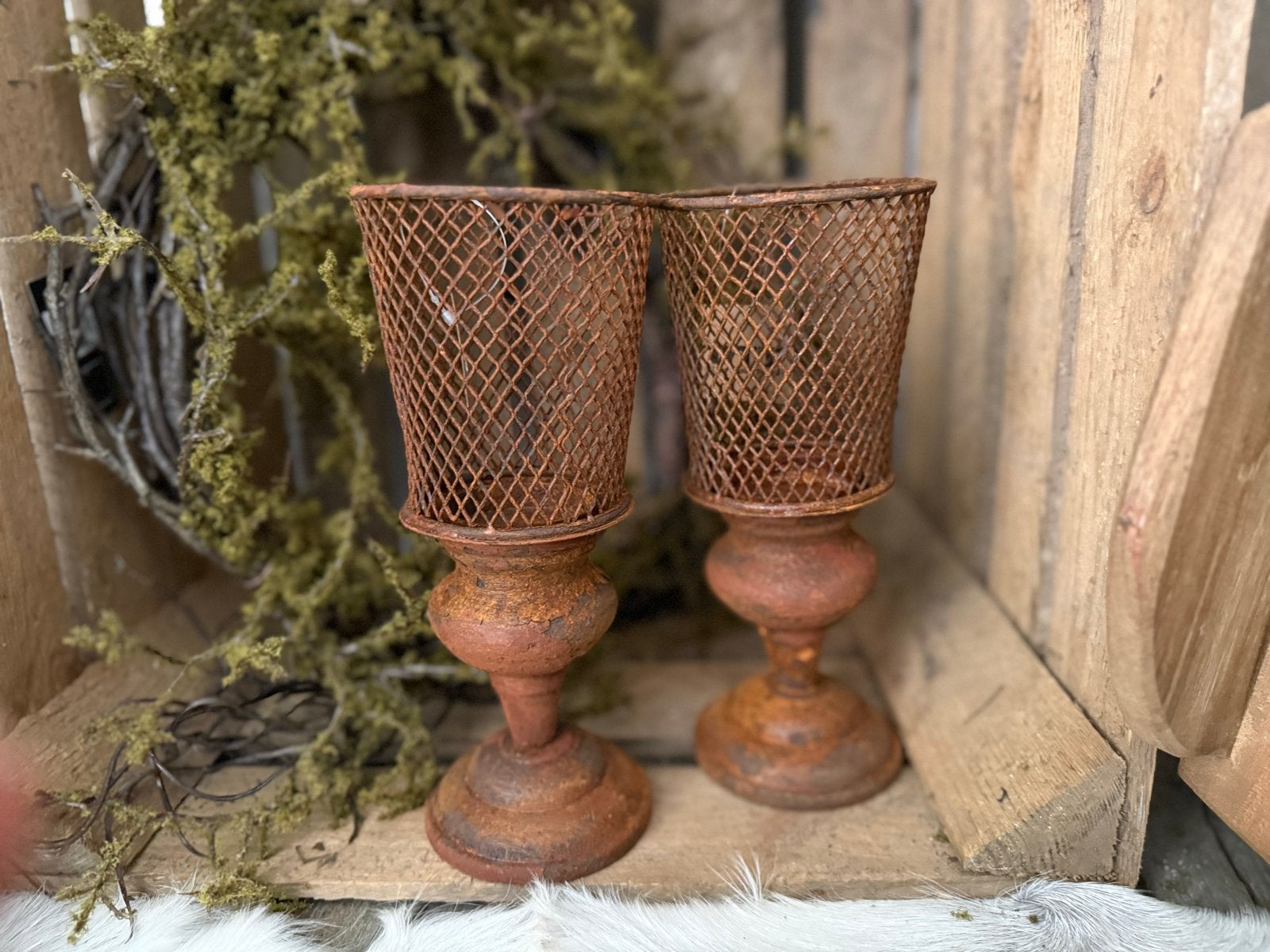 Set van 2 landelijke roest staanders / kandelaars, Huis en Inrichting, Woonaccessoires | Kandelaars en Kaarsen, Bruin, ., Overige merken