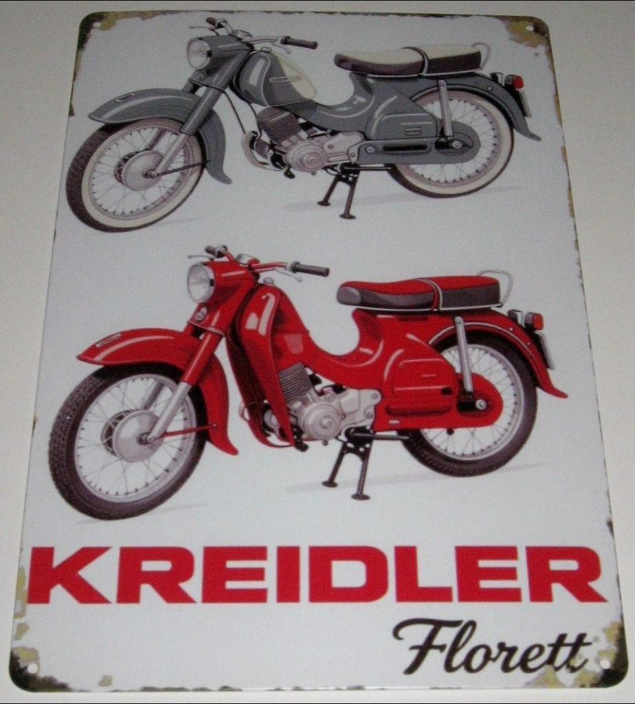 KREIDLER : Metalen Bord Oldtimer Brommer - Kreidler Florett, Verzenden, Nieuw, Reclamebord