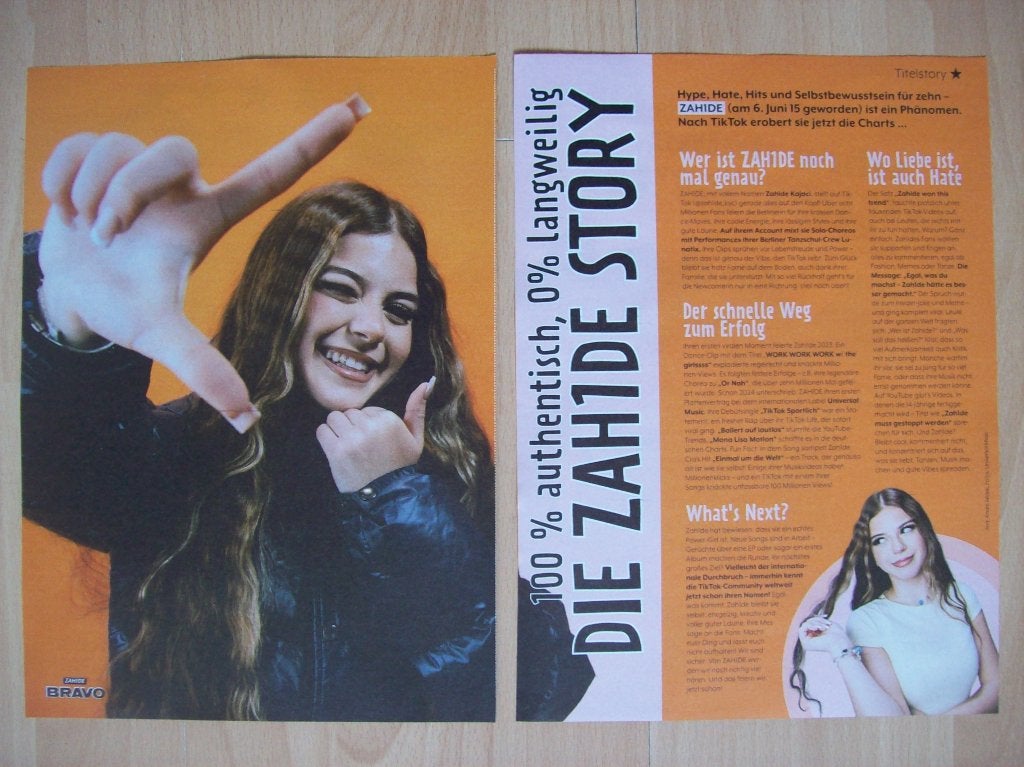 Poster + artikel Zahide Zah1de uit Duits tijdschrift Bravo, Ophalen of Verzenden, Nieuw, A4 of kleiner, Muziek