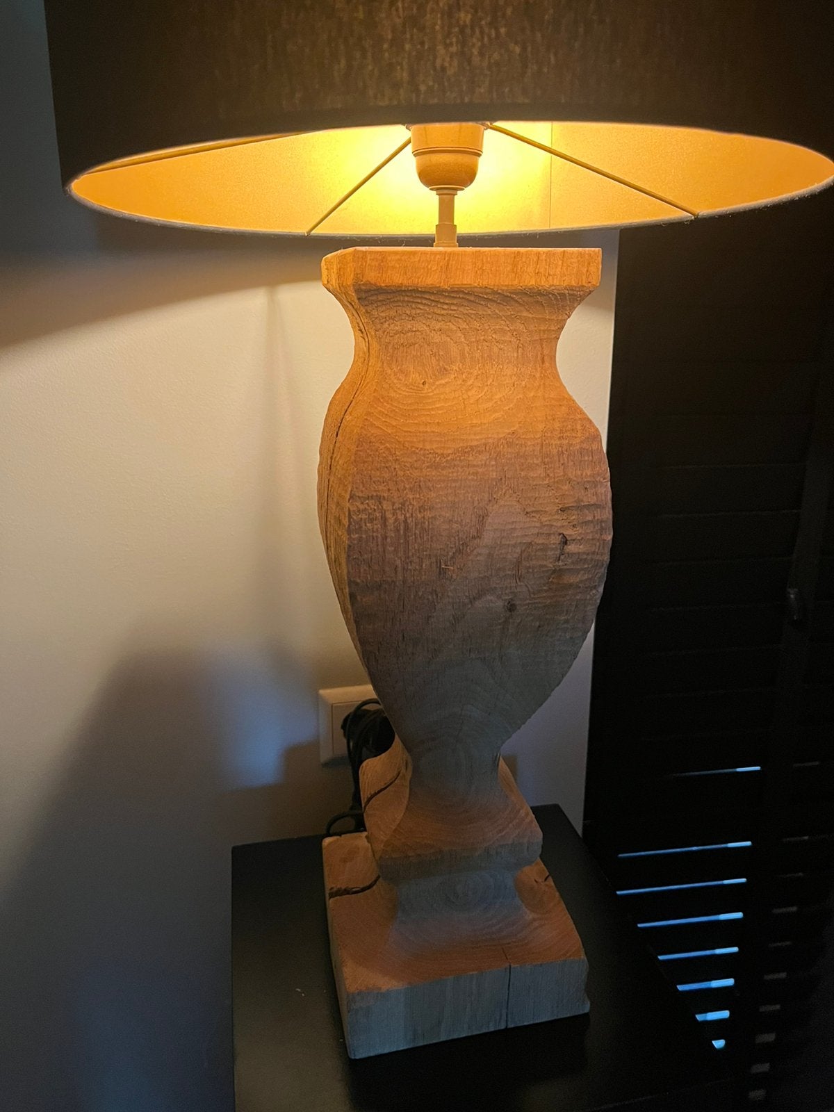 Massief houten tafellamp, Zo goed als nieuw, Schemerlamp, E27 (groot), Ophalen of Verzenden