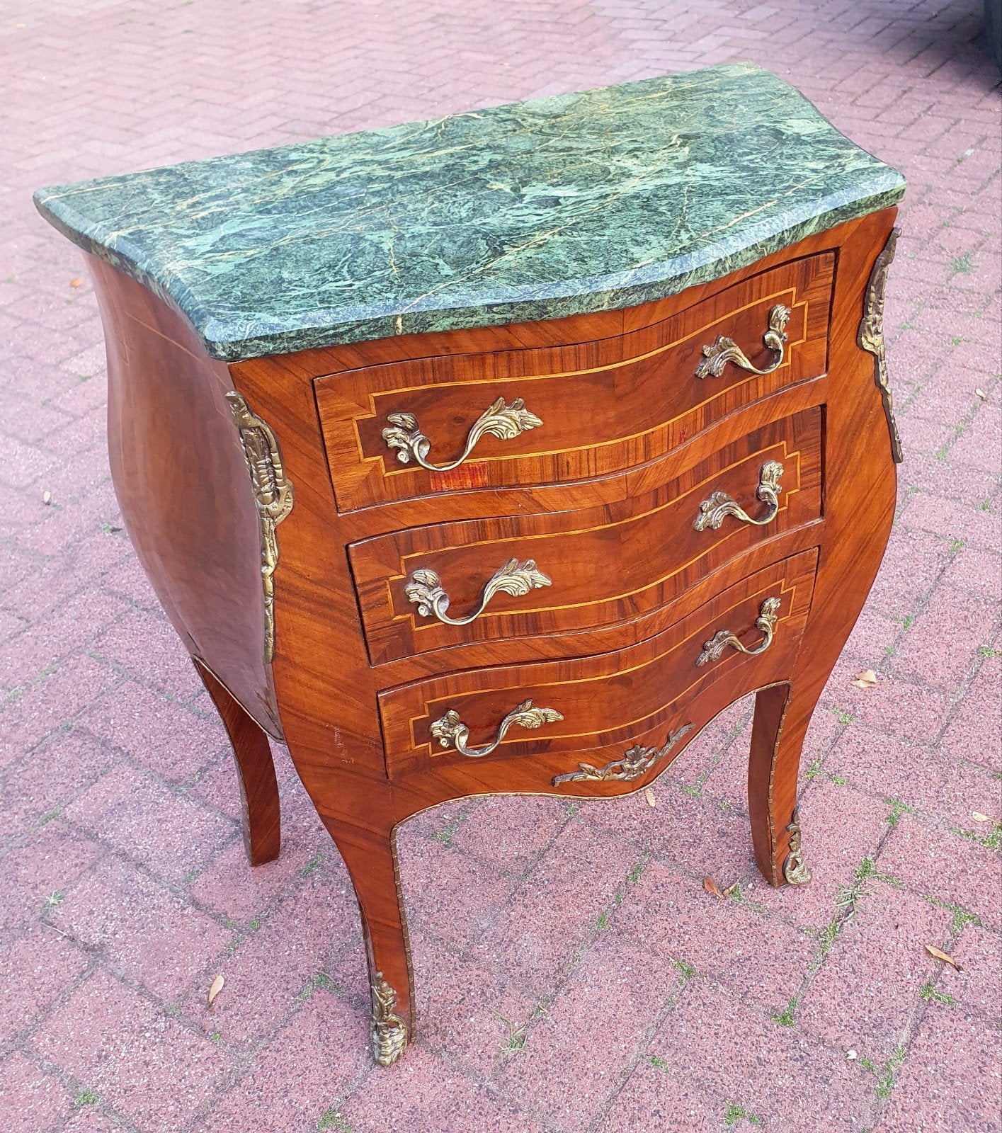 Antieke Louis XV-stijl Bombe Commode marmeren blad opknapper, Ophalen