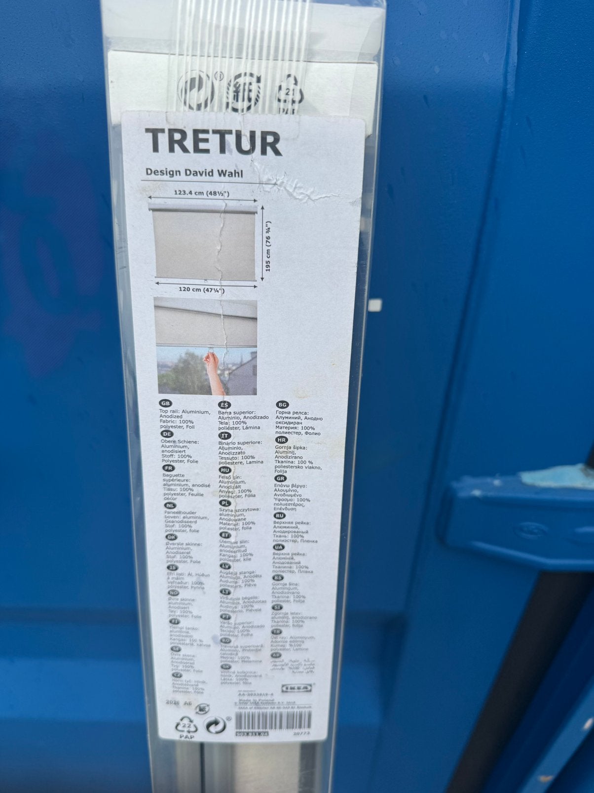 IKEA TRETUR Rolgordijn - 120x195 cm - Nieuw in verpakking, Ophalen, Verduisterend, Nieuw, Rolgordijn