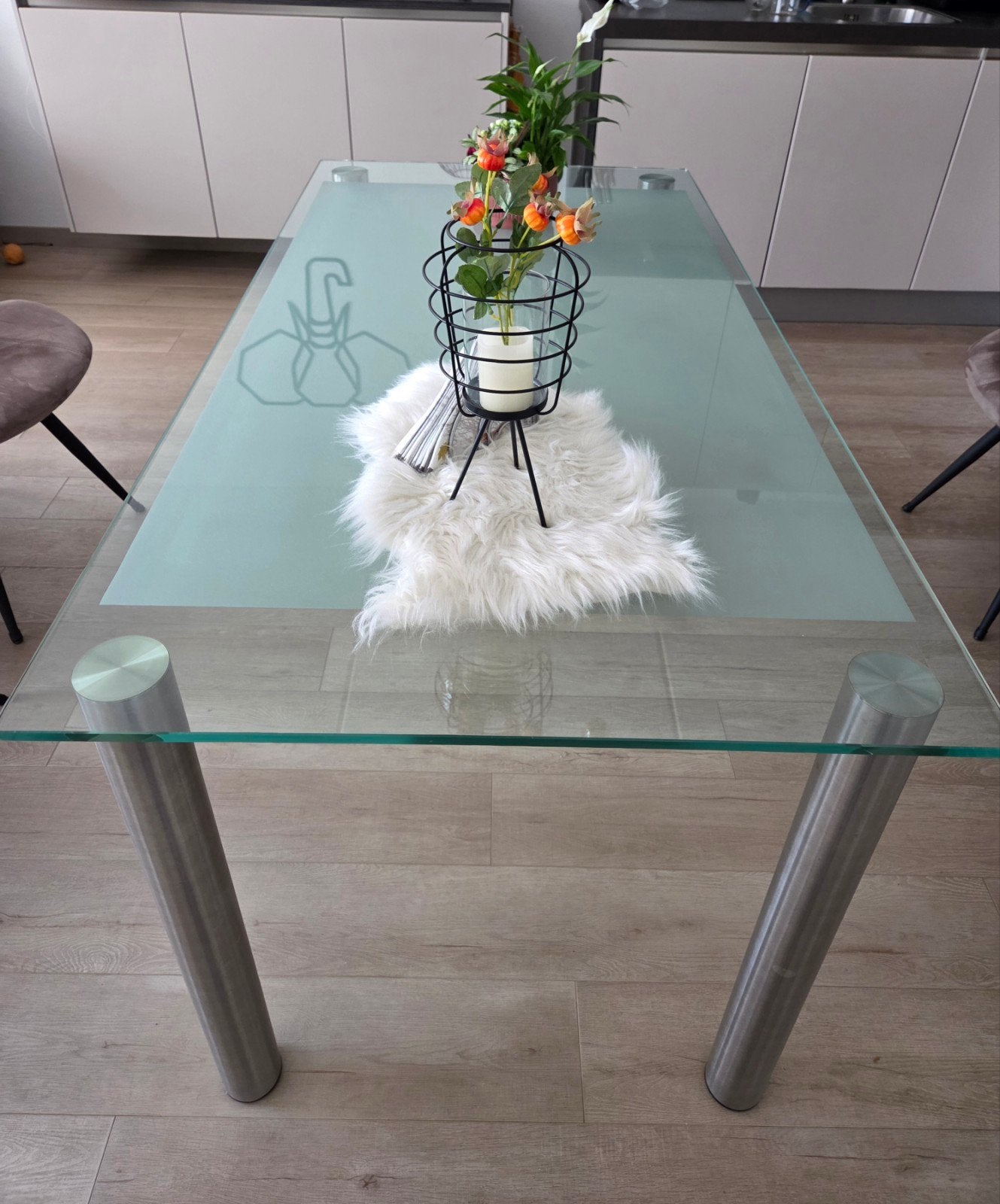 set glazen tafels, eettafel en salontafel, Ophalen, Gebruikt, 100 tot 150 cm, 50 tot 100 cm