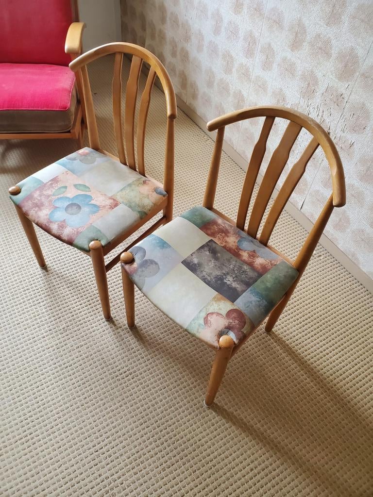2 eetkamer stoelen jaren zestig/ zeventig, Huis en Inrichting, Fauteuils, Ophalen, Gebruikt, 50 tot 75 cm