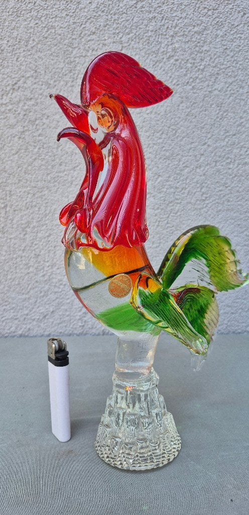 Handgeblazen Murano-stijl glazen haan 1970-1990  authentieke, Ophalen of Verzenden