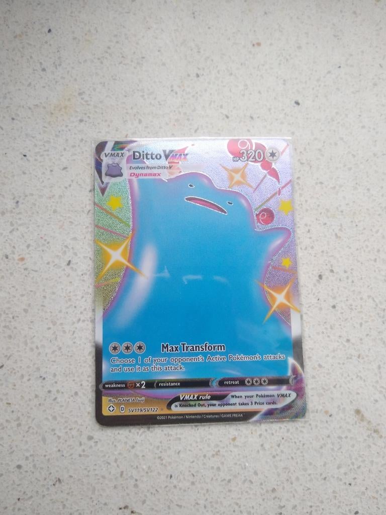 Ditto VMAX Pokémon Kaart - Glanzend en Zeldzaam, Hobby en Vrije tijd, Verzamelkaartspellen | Pokémon, Ophalen of Verzenden, Zo goed als nieuw