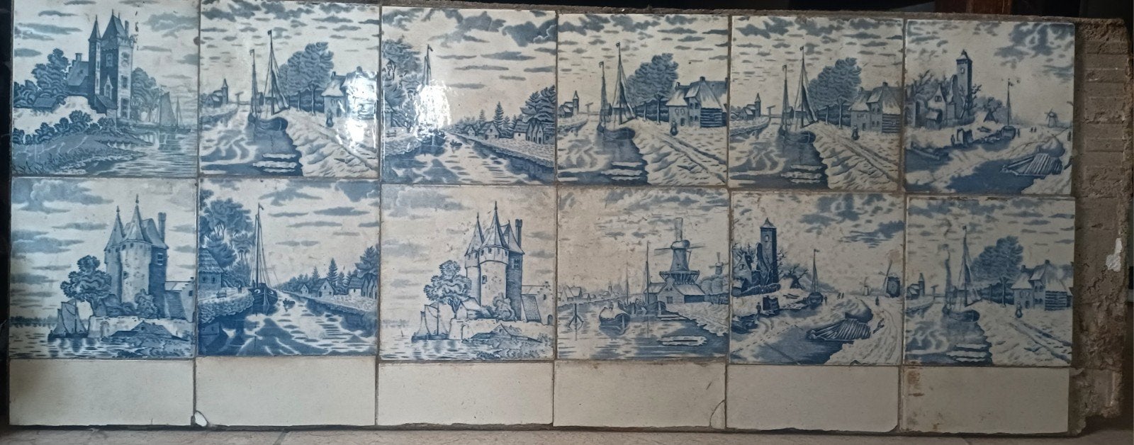 Antieke Delfts Blauwe Tegeltableau - Hollandse Scènes, Antiek en Kunst, Ophalen of Verzenden