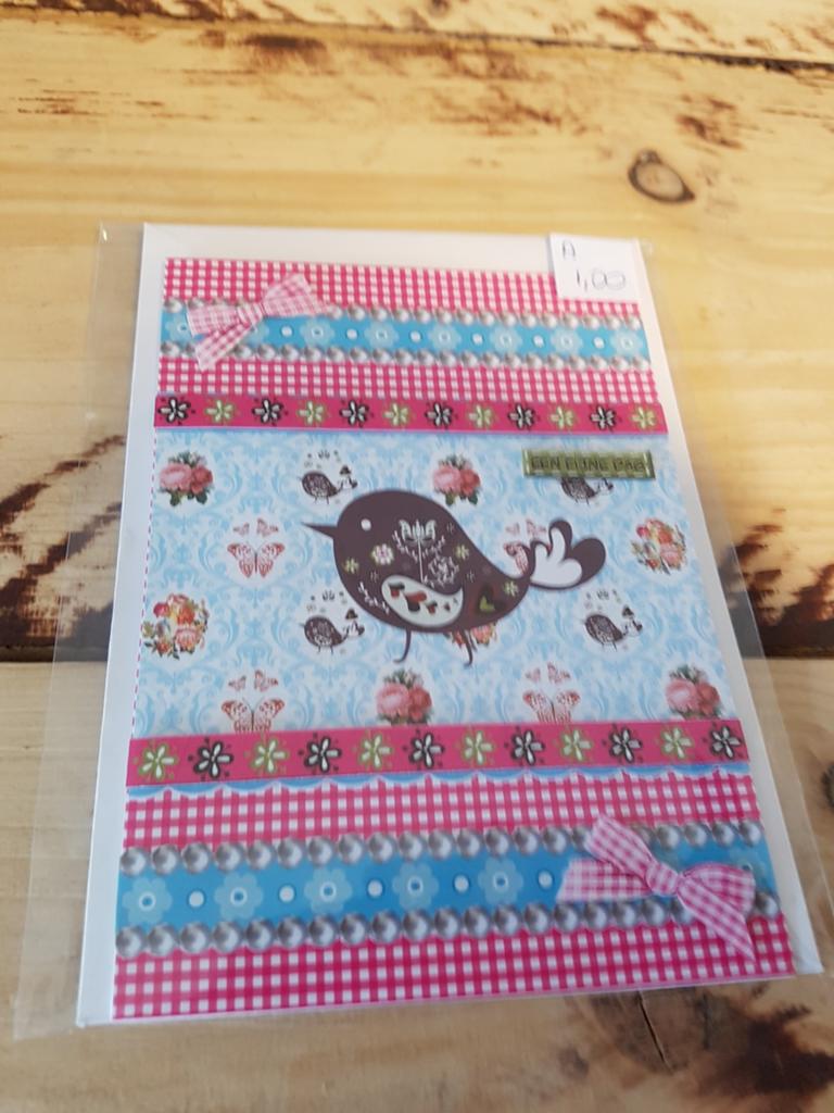 Kaartje verjaardag vogel blauw/roze, Ophalen of Verzenden, Nieuw, Overige thema's