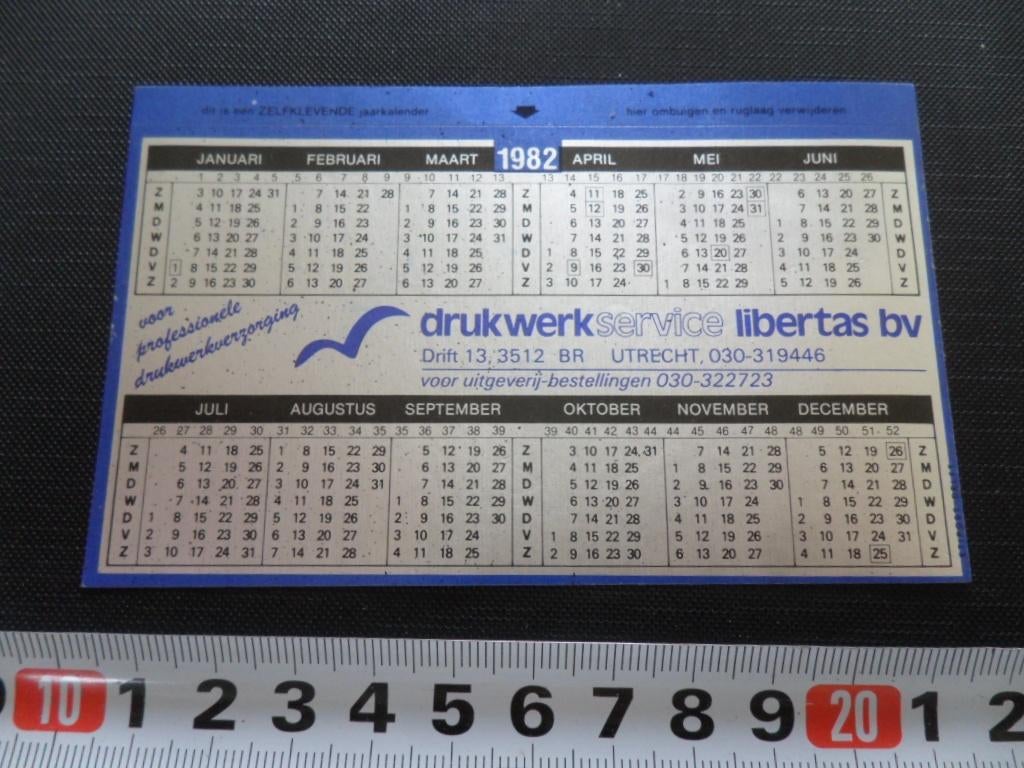sticker Kalender 1982 Utrecht Drukwerk service LIBERTAS BV *, Ophalen, Zo goed als nieuw