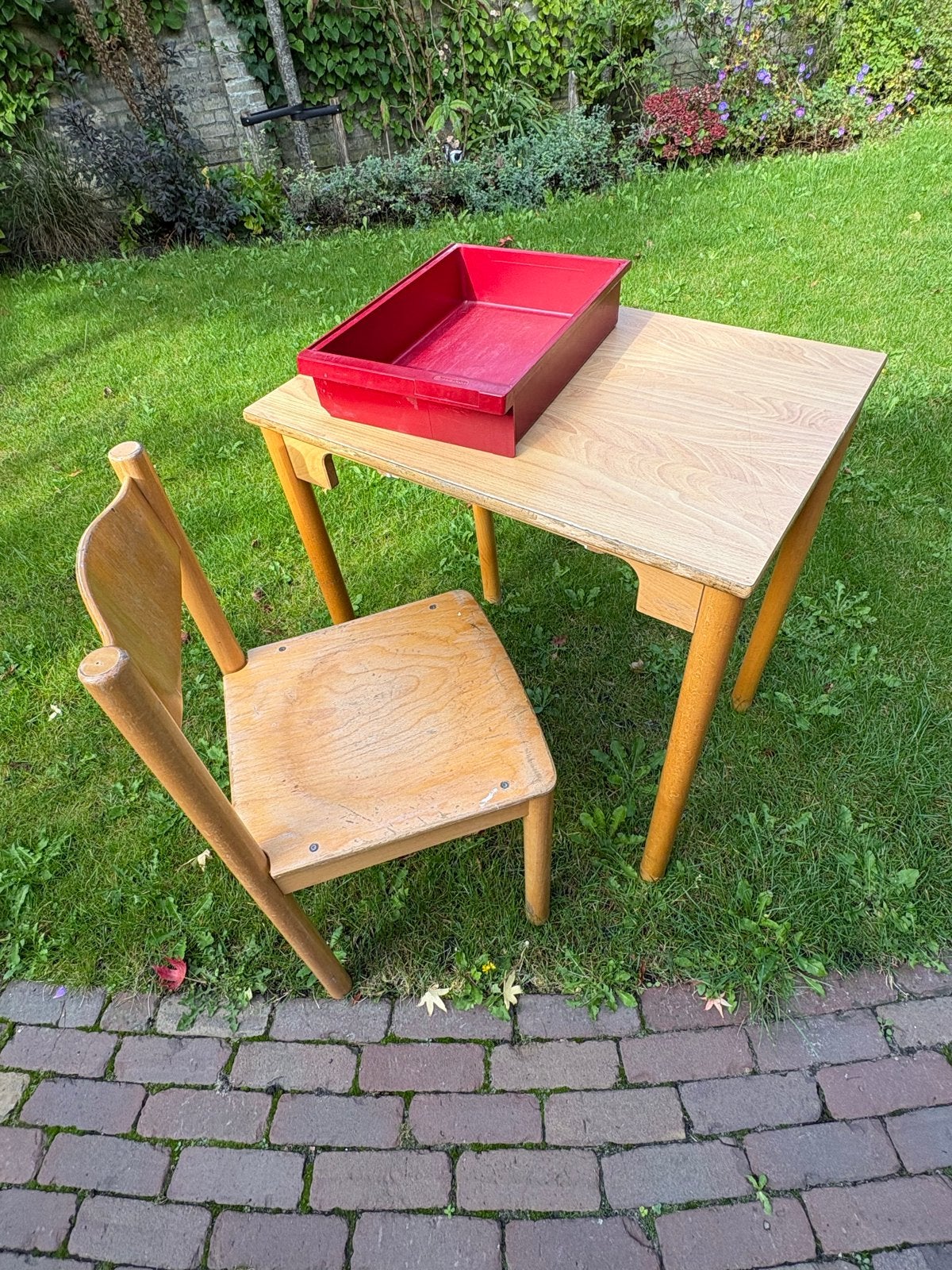 Vintage kinderbureau met la en stoel, Kinderen en Baby's, Ophalen, Gebruikt, Tafel(s) en Stoel(en)