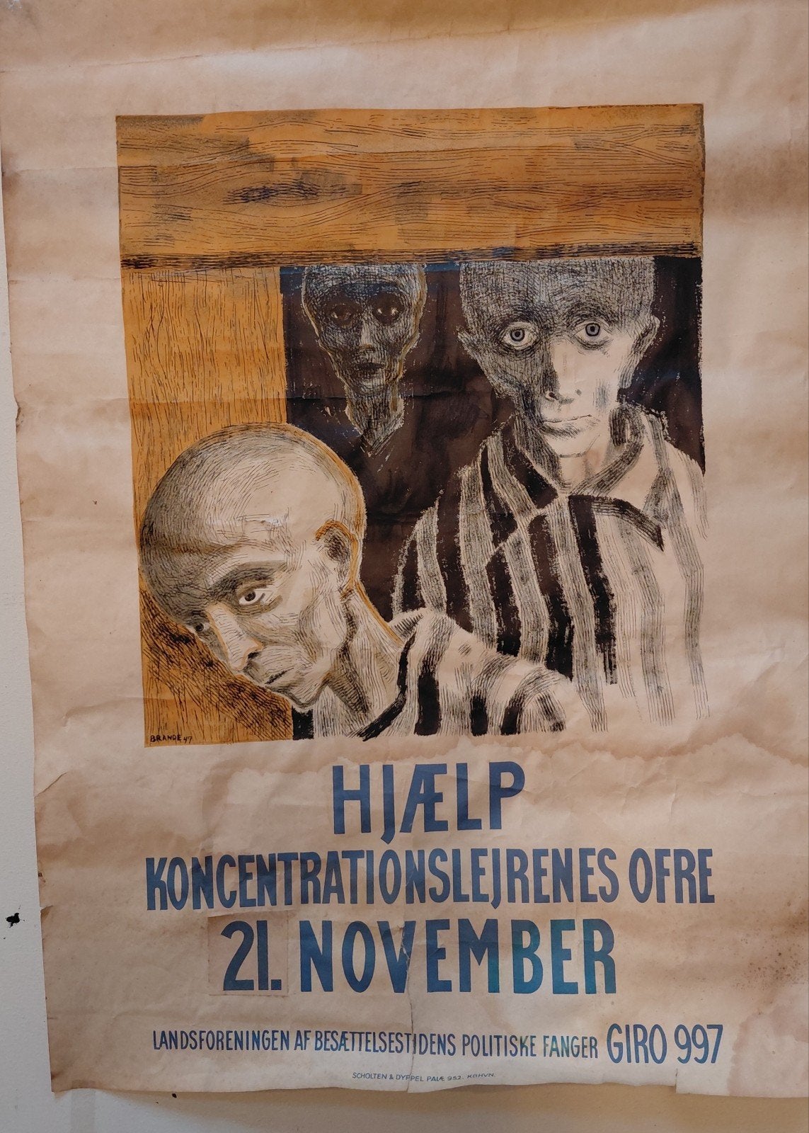 Affiche Hulp aan gevangenen concentratiekamp  1947, Ophalen of Verzenden, Nederland, Foto of Poster