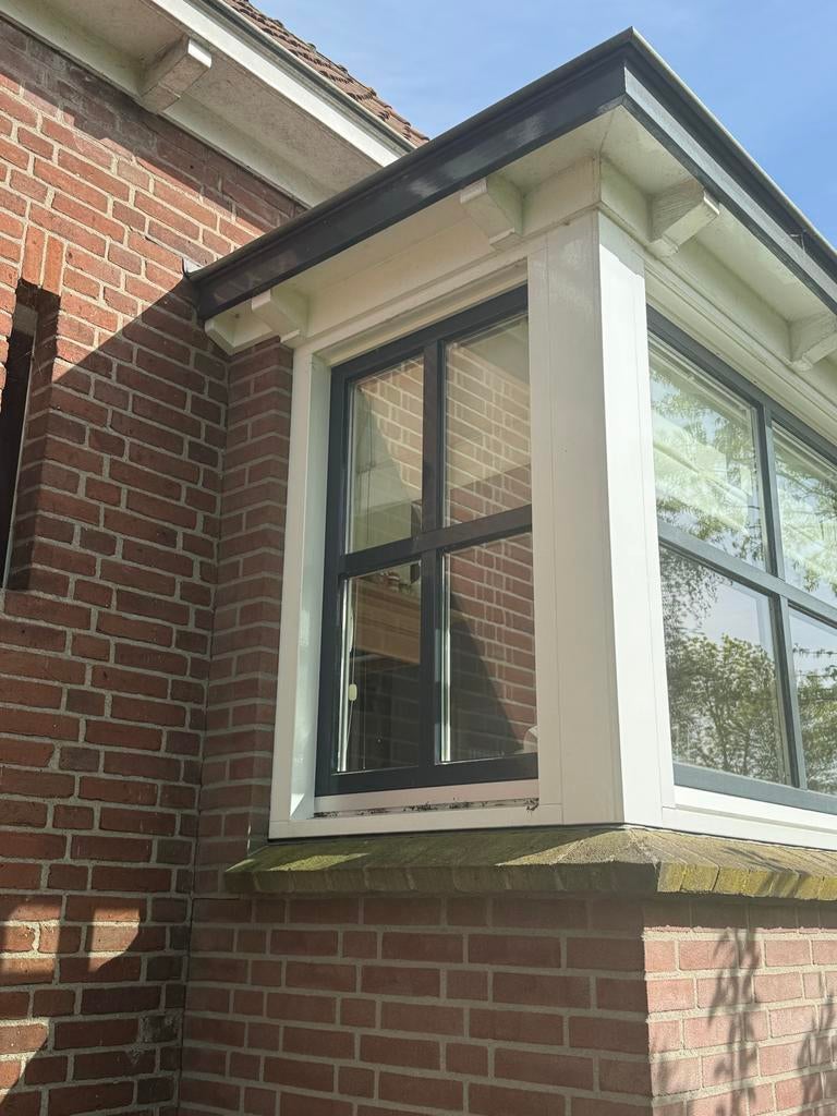 Erker kozijn met dubbel glas en kiep/kantelramen, Ophalen, Gebruikt, 150 tot 225 cm, Inclusief glas