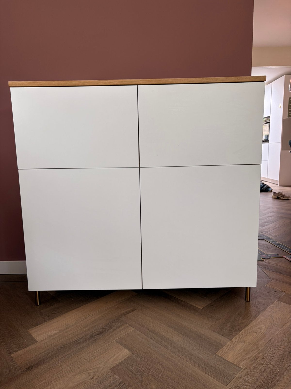 Prachtige IKEA Besta kast - wit met eikenhout, Ophalen, Zo goed als nieuw
