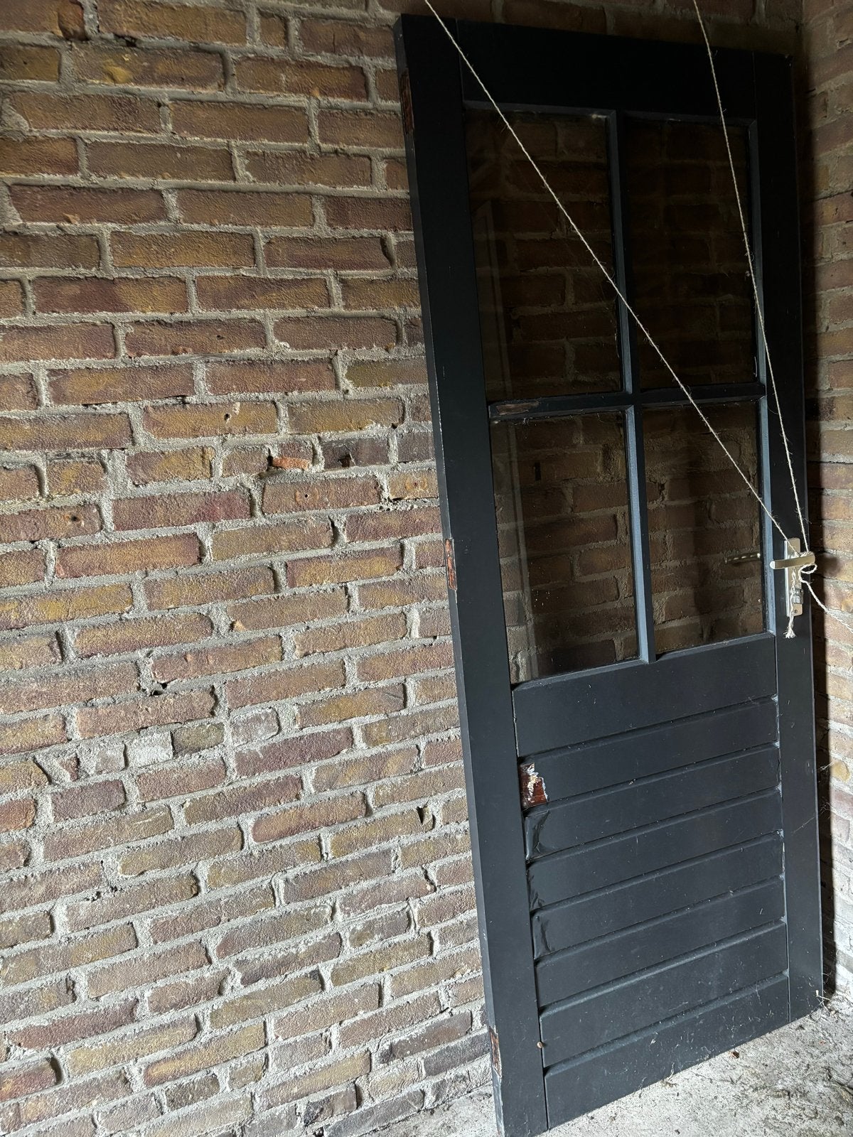 Zwarte merbau houten buitendeur met glasverdeling, Ophalen, Gebruikt, 80 tot 100 cm, Binnendeur