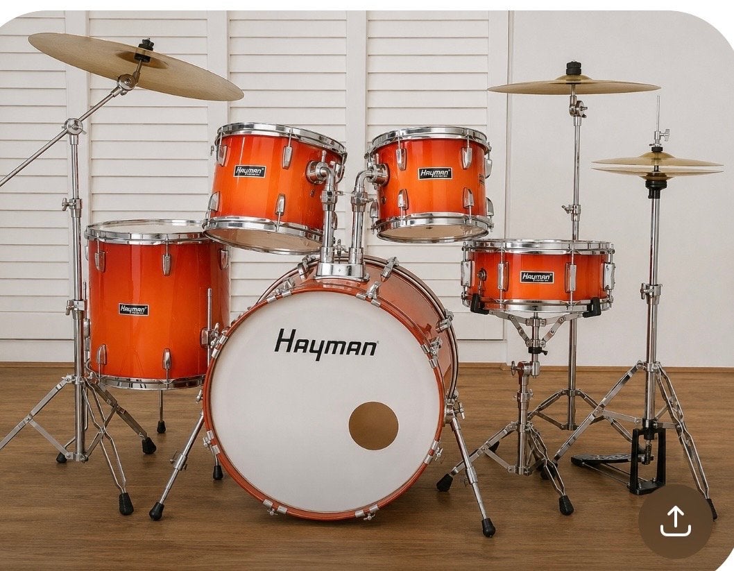 Hayman Drumstel - Compleet met bekkens en hardware, Muziek en Instrumenten, Ophalen, Gebruikt, Overige merken