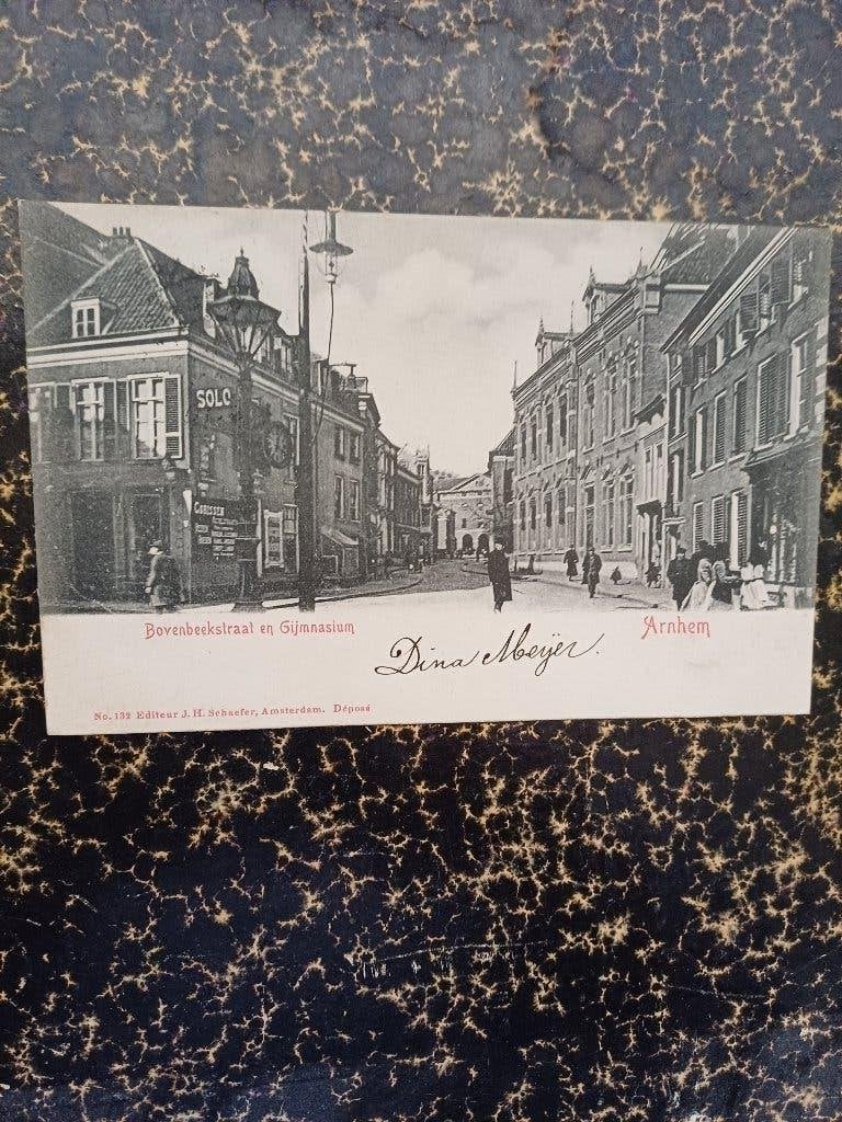 ansichtkaart Arnhem Bovenbeekstraat en Gymnasium, Ophalen of Verzenden, Voor 1920, Gelopen, Gelderland