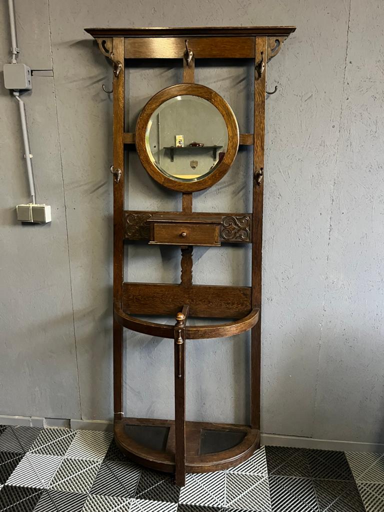 Antieke eikenhouten hall stand / kapstok met spiegel ca 1920, Ophalen