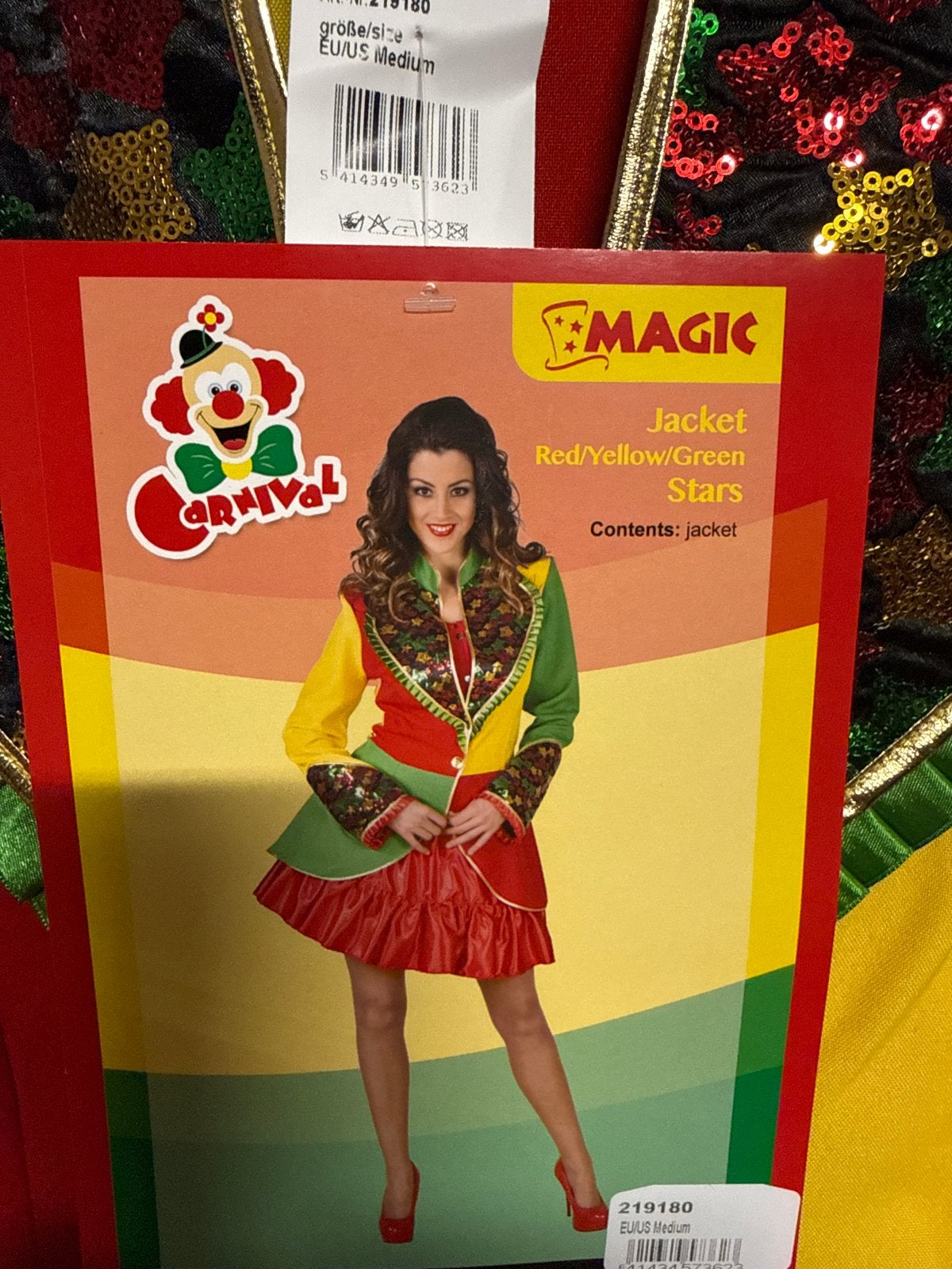 Carnavalsjasje Rood/Geel/Groen met Sterren - Maat M, Maat 38/40 (M), Carnaval, Nieuw, Ophalen of Verzenden