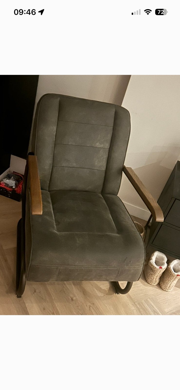Grijze fauteuil, Ophalen, Overige materialen, 75 tot 100 cm, Zo goed als nieuw