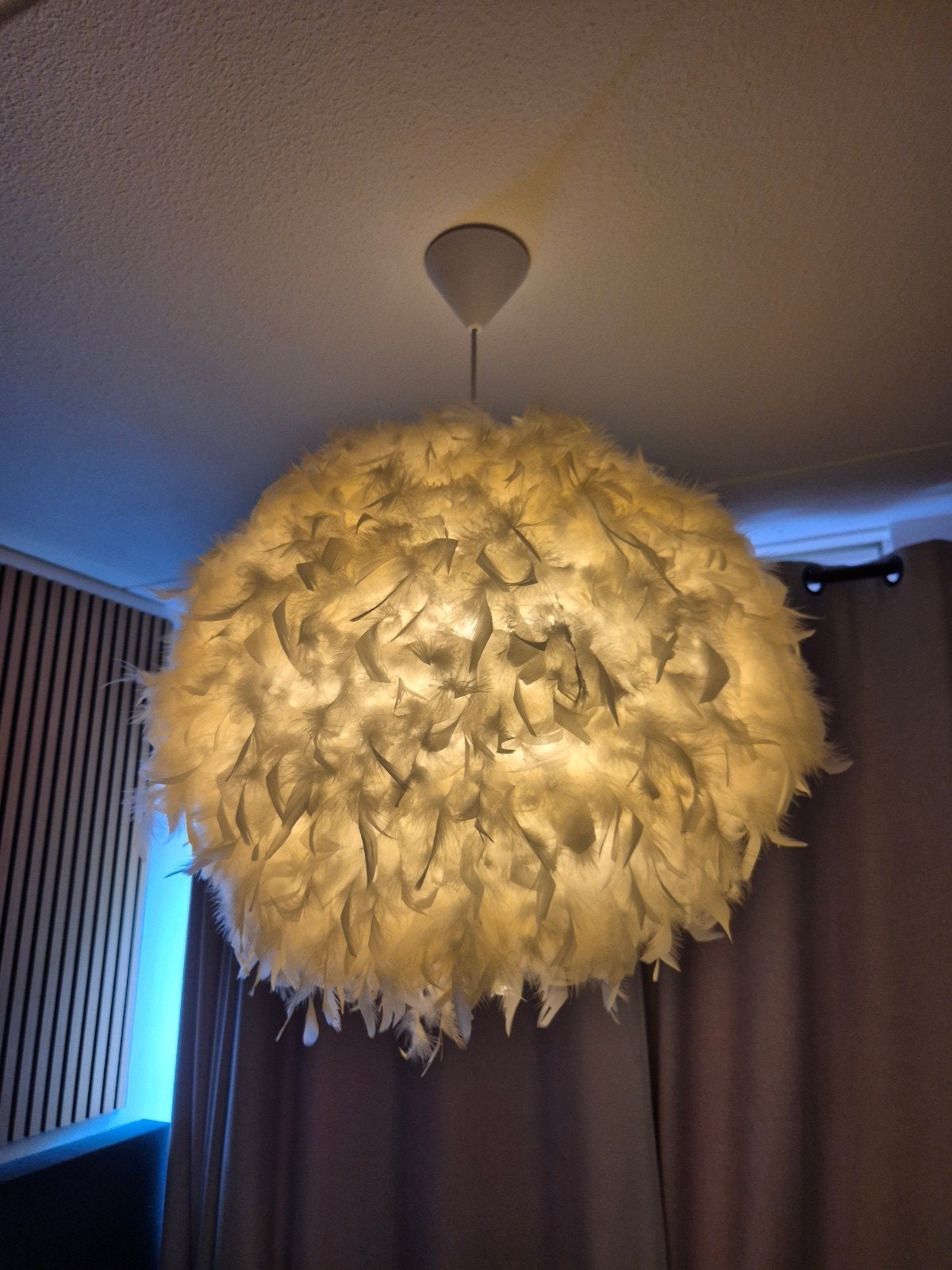 Witte Veren Plafondlamp Hanglamp - 50cm, Ophalen, Zo goed als nieuw, Natuurlijk materiaal