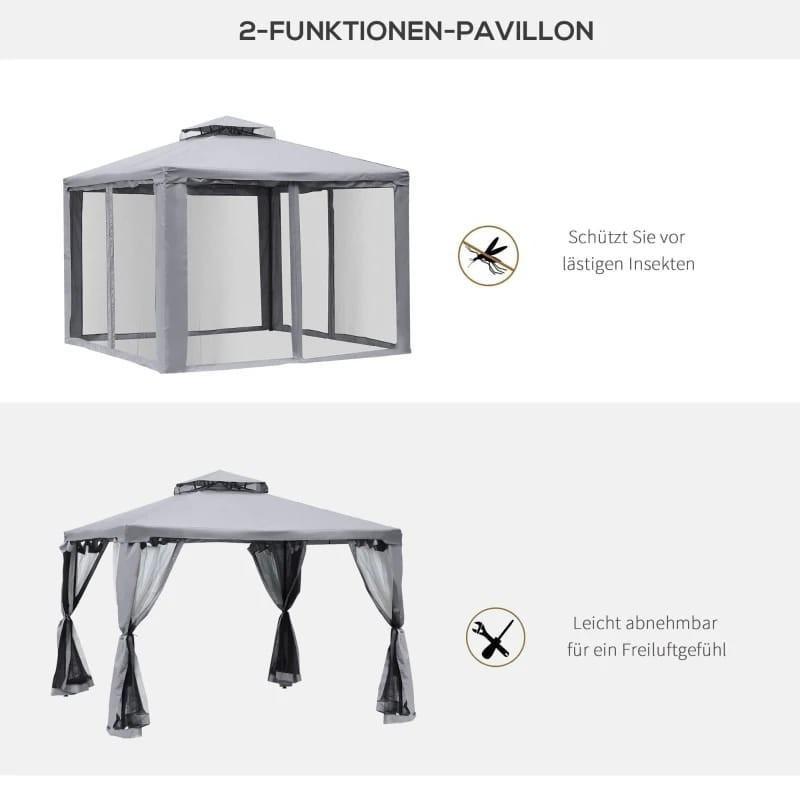 Tuinpaviljoen partytent met muggennet - Grijs - 2.85x2.85m, Minder dan 4 meter, Nieuw, Paviljoen, 2 meter of meer
