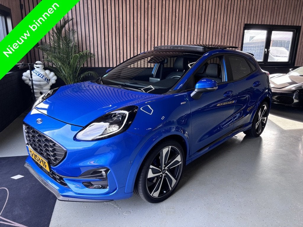 Ford Puma Ford Puma 1.0 AUTOMAAT/VOLL/PANO/KEYLESS/B&O/ST-LI, Automaat, Verwarmde buitenspiegels, Blauw, 665 kg