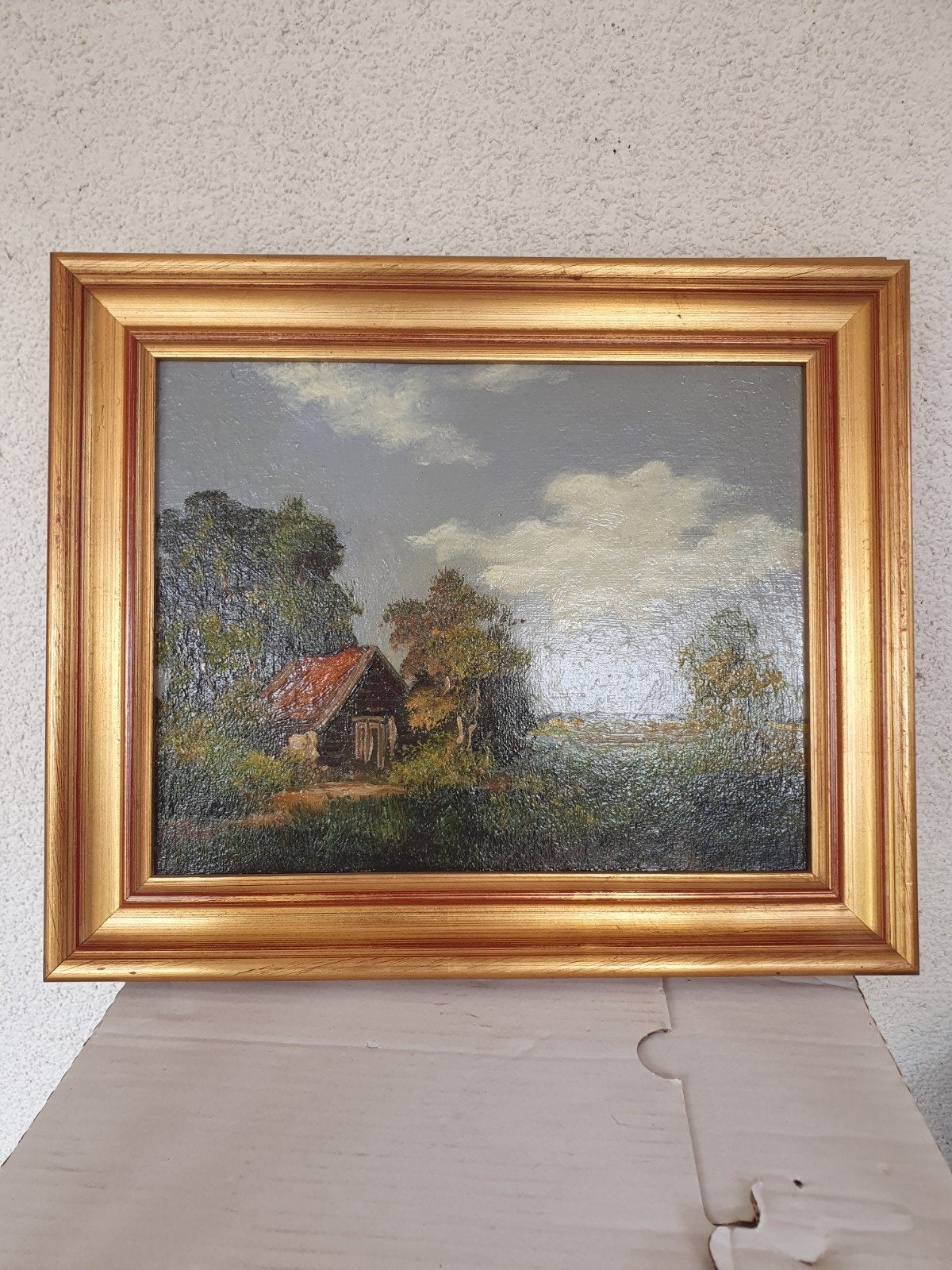 Oud Hollands Landschap Schilderij met Boerderij en Molen, Antiek en Kunst, Ophalen