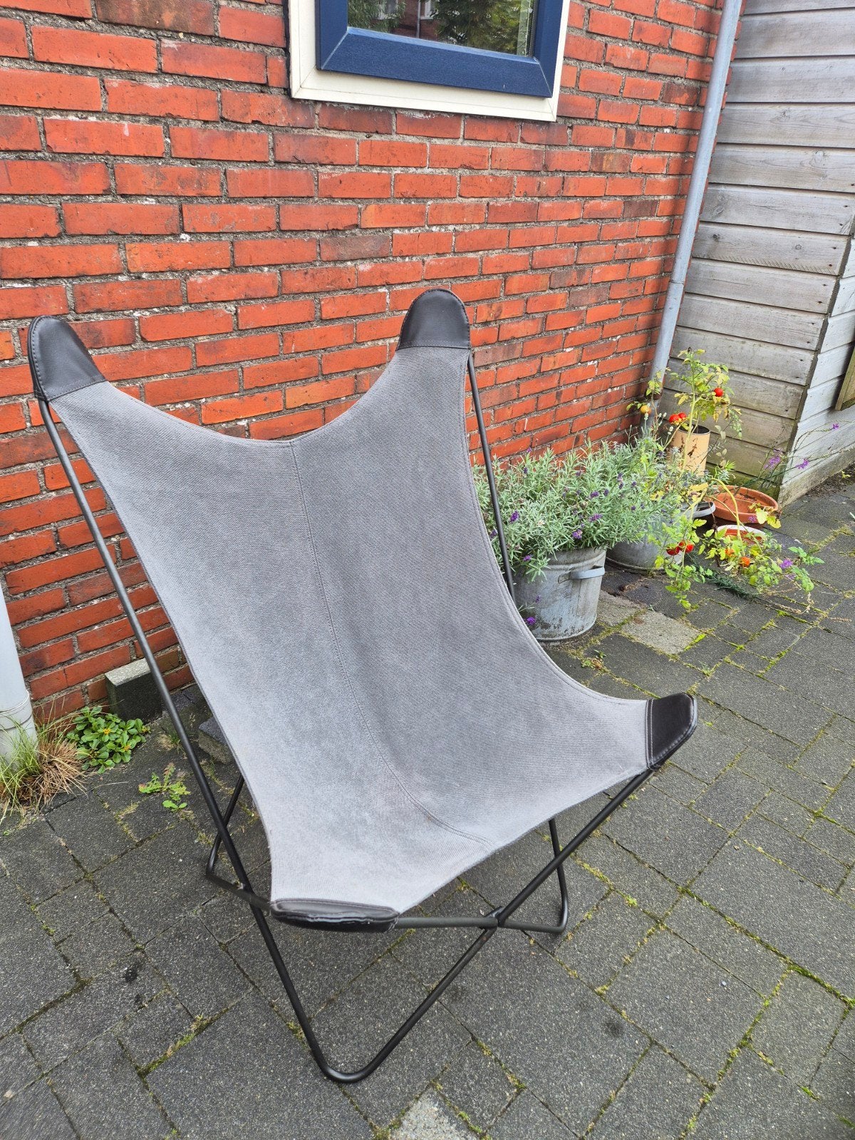 Stoere vlinderstoel, Ophalen, Gebruikt, Metaal, Grijs