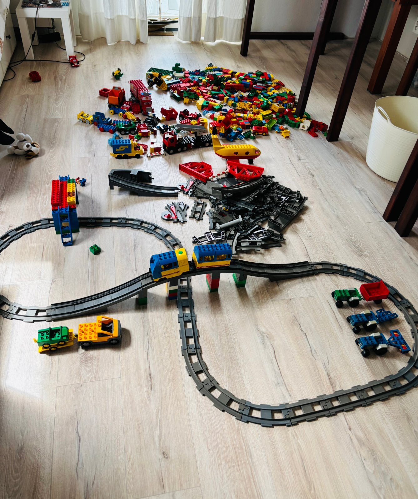 Duplo trein, brandweer, rails, brug, auto’s traktors enz enz, Ophalen, Gebruikt, Overige typen, Compleet