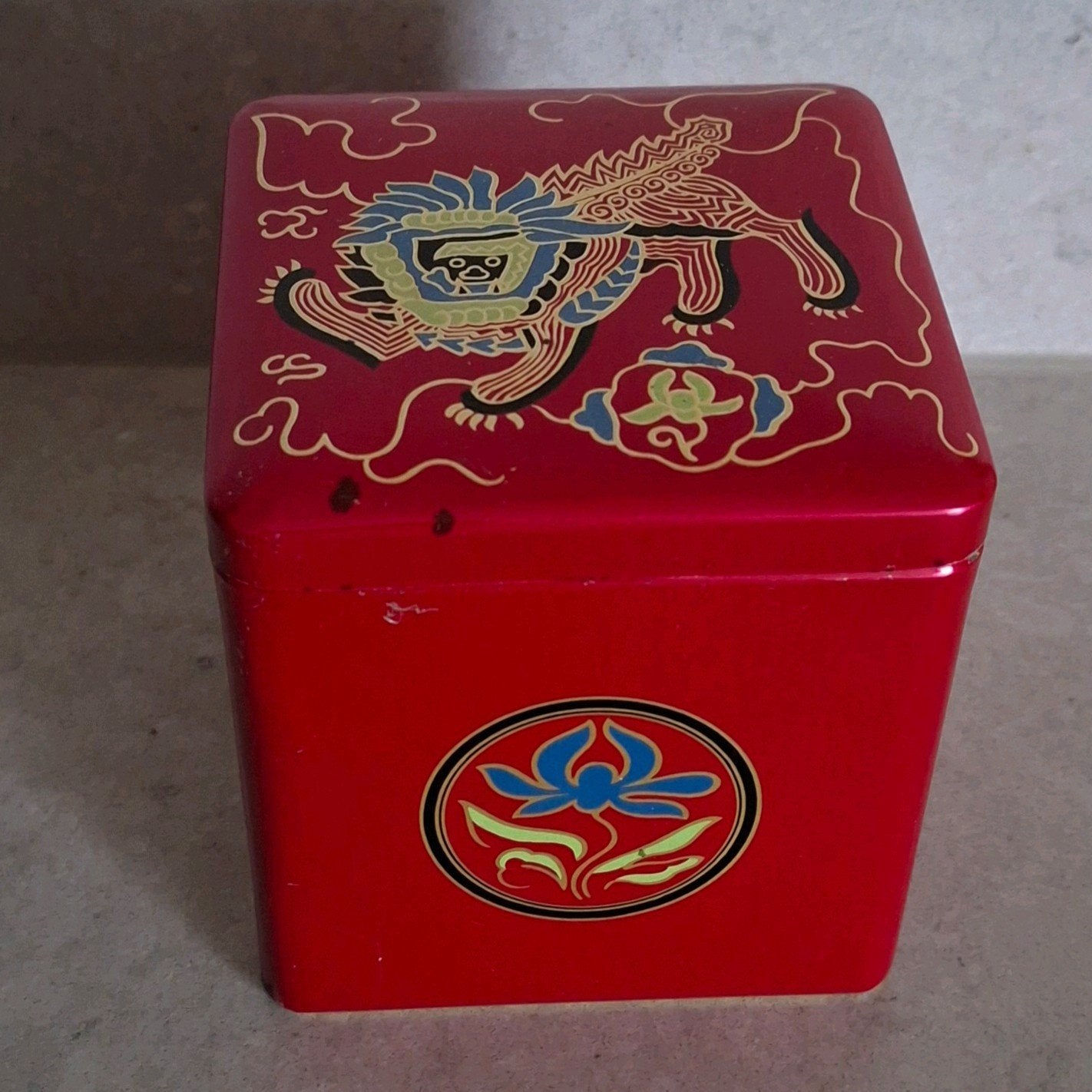 Vintage Van Nelle Lotus Thee Blik – Oosterse Leeuw, Verzamelen, Ophalen of Verzenden, Gebruikt, Koffie, Van Nelle
