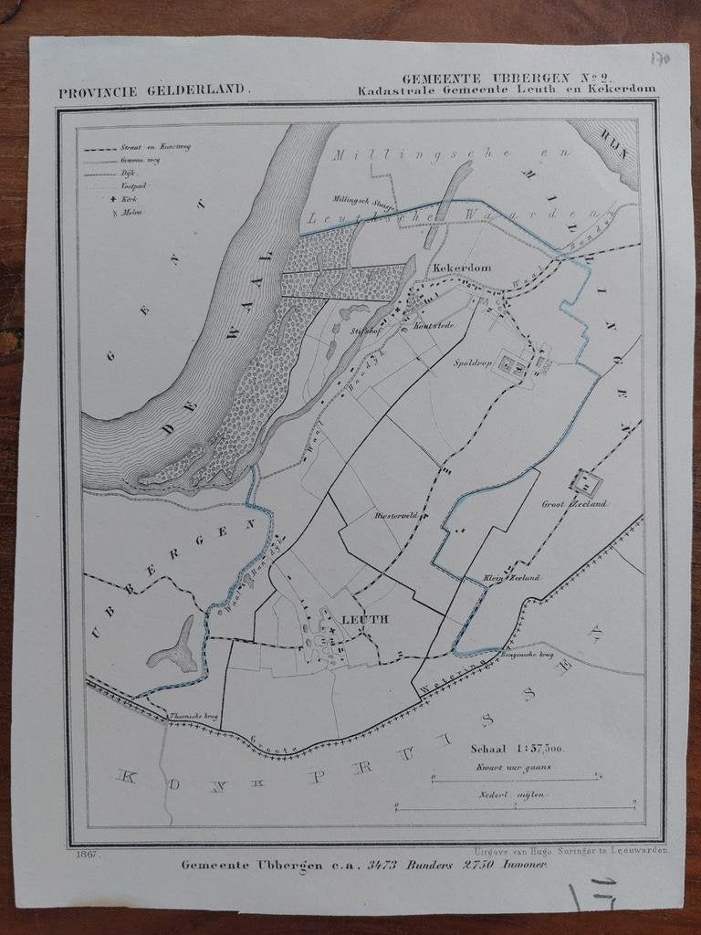 170 / Ubbergen Leuth Kekerdom Litho uit 1867 van J. Kuyper, Ophalen of Verzenden