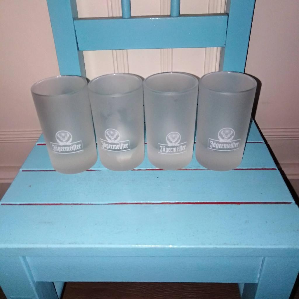 Jagermeister frozen borrelglaasjes 2-4 cl met logo set van 4, Verzamelen, Glas en Borrelglaasjes, Ophalen, Gebruikt, Borrel- of Shotglas